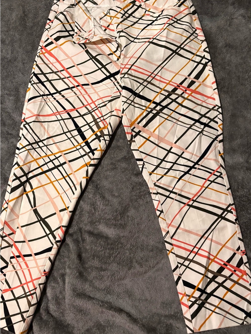 New York & Company White Pants with Black, Pink, Orange & Brown Plaid
